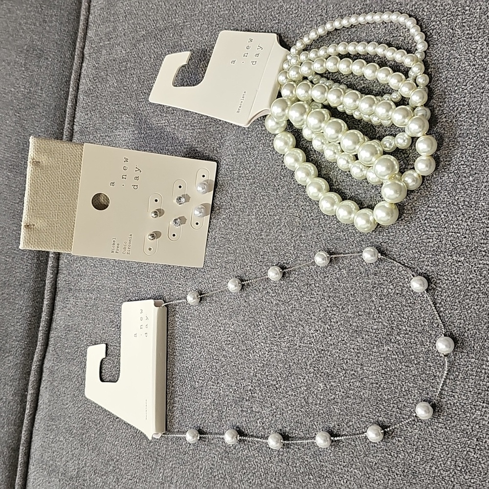 NWT Bundle A New Day Faux Pearl Jewelry Set Bracelets Earrings Necklaces